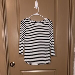 Green Envelope Black and White Striped Long Sleeve Top
